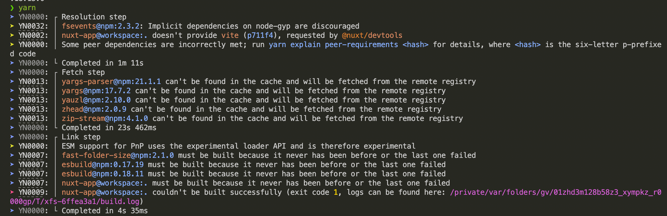 Error after installing the dependencies using yarn